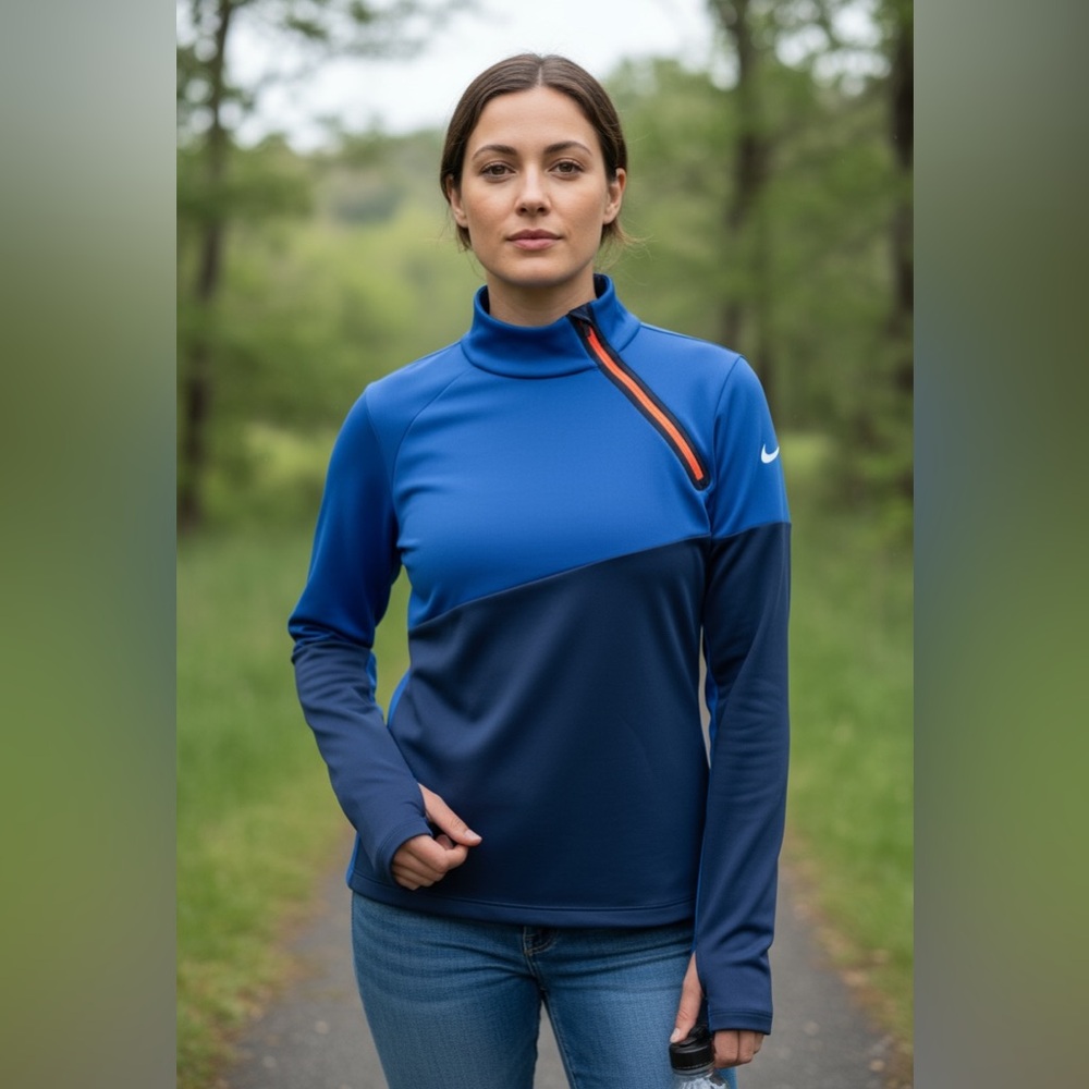 Nike Therma-Fit Asymmetrical 1/4 Zip Fleece Lined Pullover Blue Size Medium